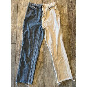 Pacsun‎ Denim Jeans size 27 High Rise Straight Leg Button Fly Two Tone Boho